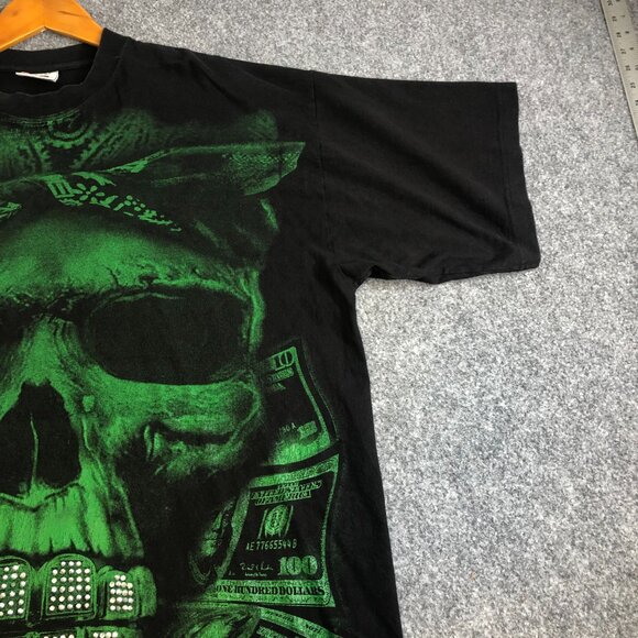 Big Tiger Shirt Mens XXL TALL Black Green Skull Money Y2K 90 Vintage Bling Rap - Picture 3 of 14